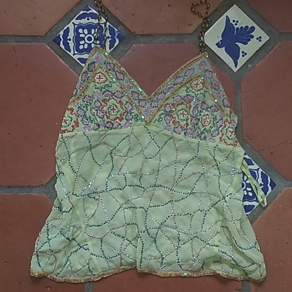 Embroidered Beaded Silk Camisole